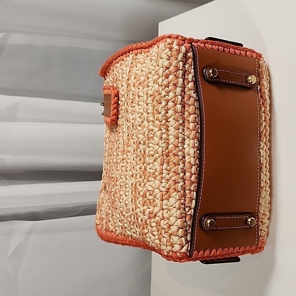 Coach Orange and Cream Woven Straw Tote - Picture 8 of 16